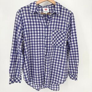 Hester & Orchard Gingham Button Down Shirt Womens M Purple Lurex Sparkle Top